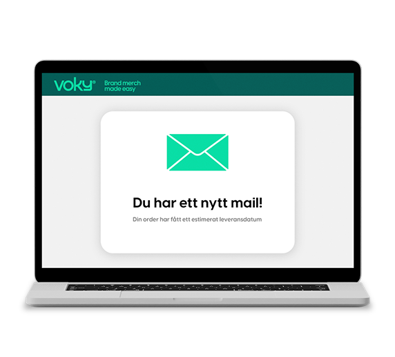 Bärbar dator som visar en skärm med texten ”Du har ett nytt mail!” och en e-postikon